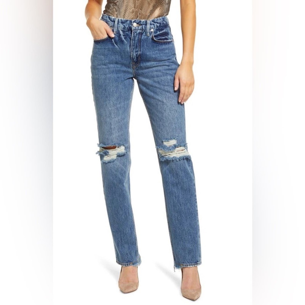Good American good 90s ripped slim fit straight leg jeans size 6/28 0029